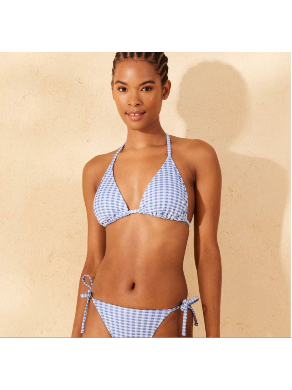Wild Fable Sparkle Gingham Bikini Set Blue White Top S Bottom XS NWT Side Tie